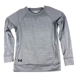 Under Armour ColdGear Sweatshirt Womens Medium Gray Crewneck Fleece Thermal Logo